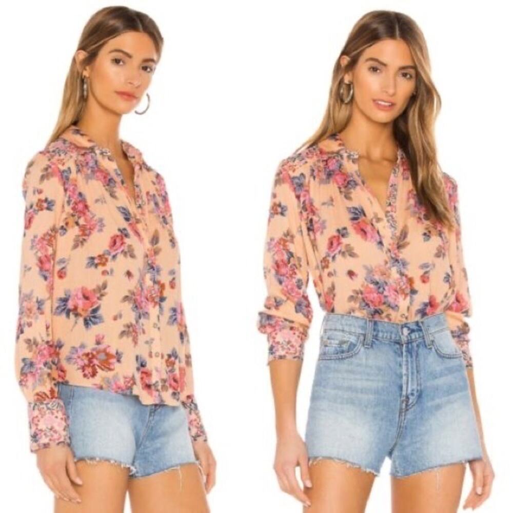 Free People Hold On To Me Printed Top in Coral XS